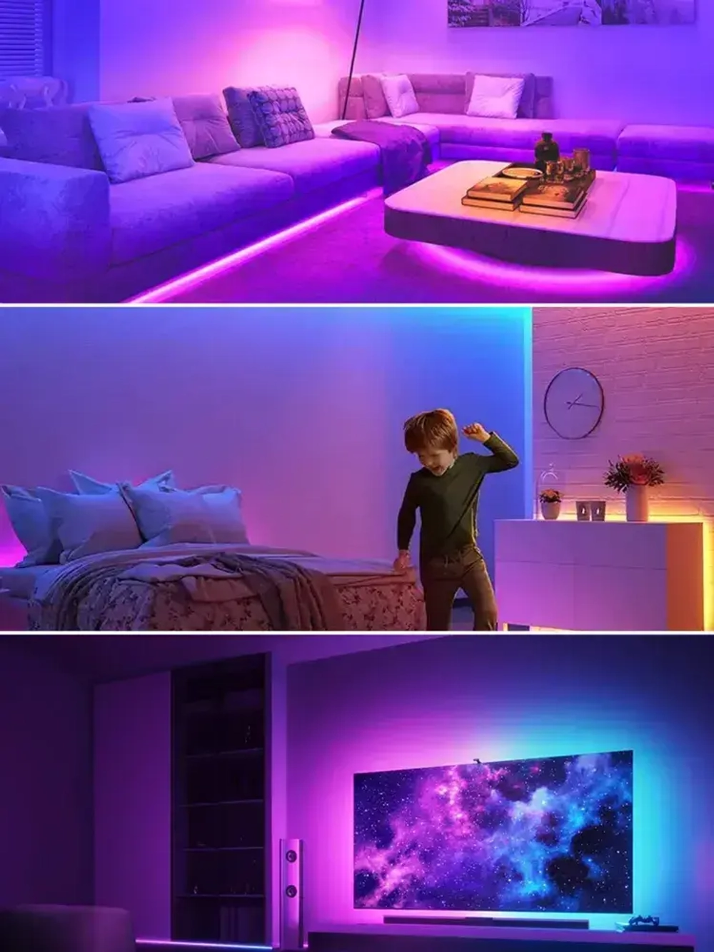 Светодиодная лента RGB 5м, гирлянда, управление с телефона и пульта, многоцветная подсветка для кухни и комнаты