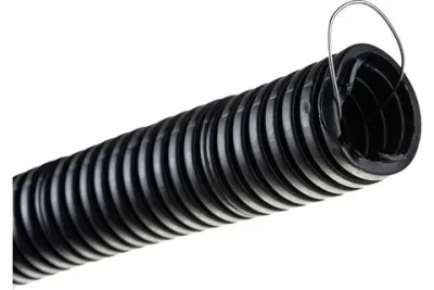 Труба гофрированная ПНД 32 мм черная гибкая легкая с зондом легкая 15 метров с протяжкой для прокладки кабеля и электропроводки