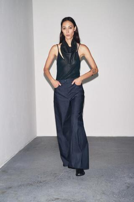 ZARA ШИРОКИЕ БРЮКИ ZW COLLECTION, ЧЕРНИЛЬНО-СИНИЙ