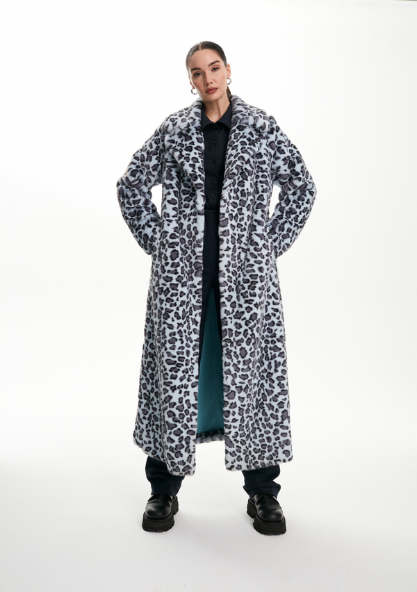 Шуба леопард голубая