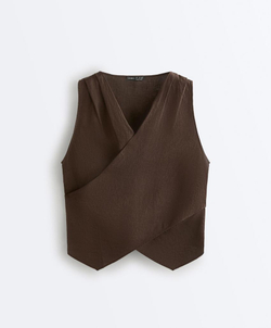 Oysho Top на запах из 100%-го льна, темно-коричневый