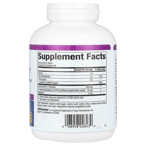 Natural Factors, Stress-Relax, средство для спокойного сна, 5-HTP, сунтеанин и мелатонин, 120 жевательных таблеток