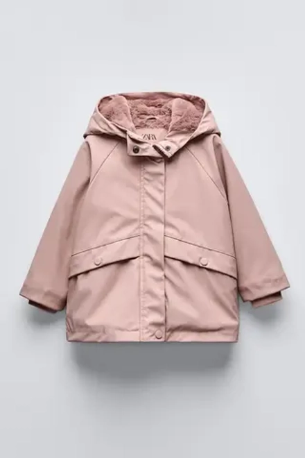 ZARA ДОЖДЕВИК С ПОДКЛАДКОЙ WATER REPELLENT, РОЗОВЫЙ