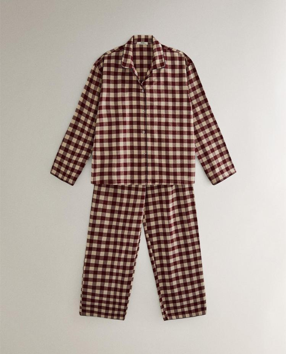 ZARA HOME ПИЖАМНАЯ РУБАШКА В КЛЕТКУ, БОРДОВЫЙ