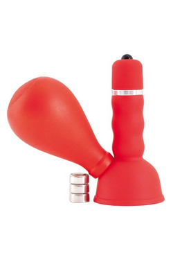 Вибромассажер для сосков Black & Red by TOYFA с грушей, ABS пластик, красный, 8,2 см