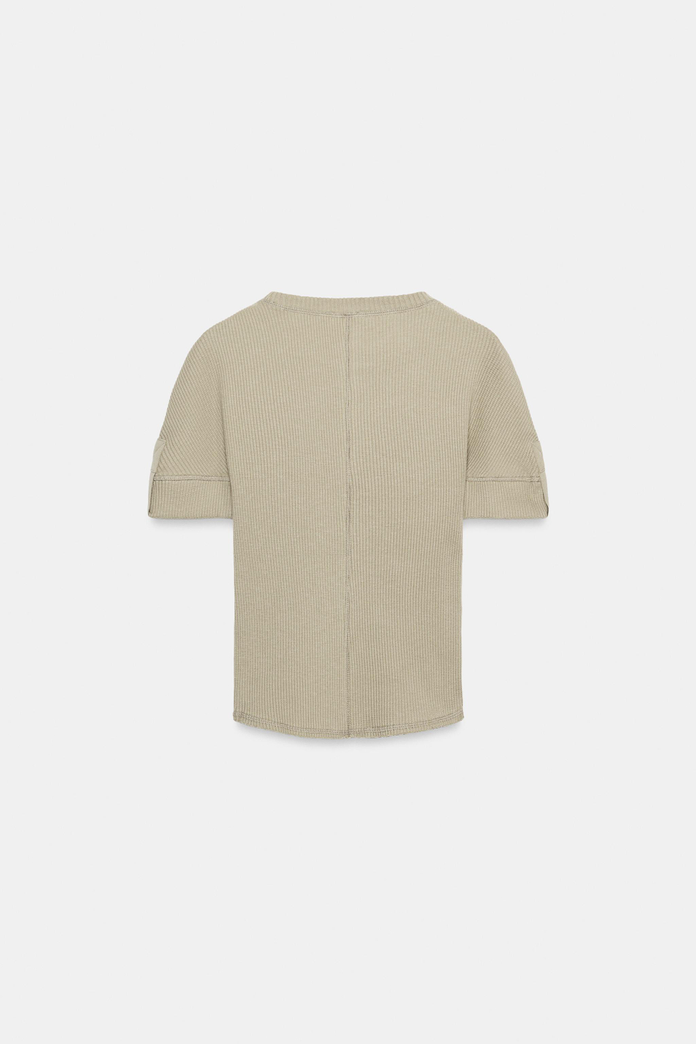 ZARA ХЛОПКОВАЯ ФУТБОЛКА В РУБЧИК, ХАКИ