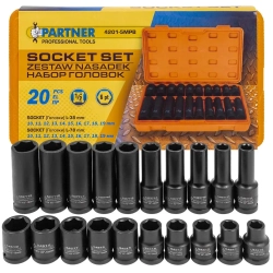 Головки ударные, набор 20пр., 1/2''(6гр.) Partner PA-4201-5MPB