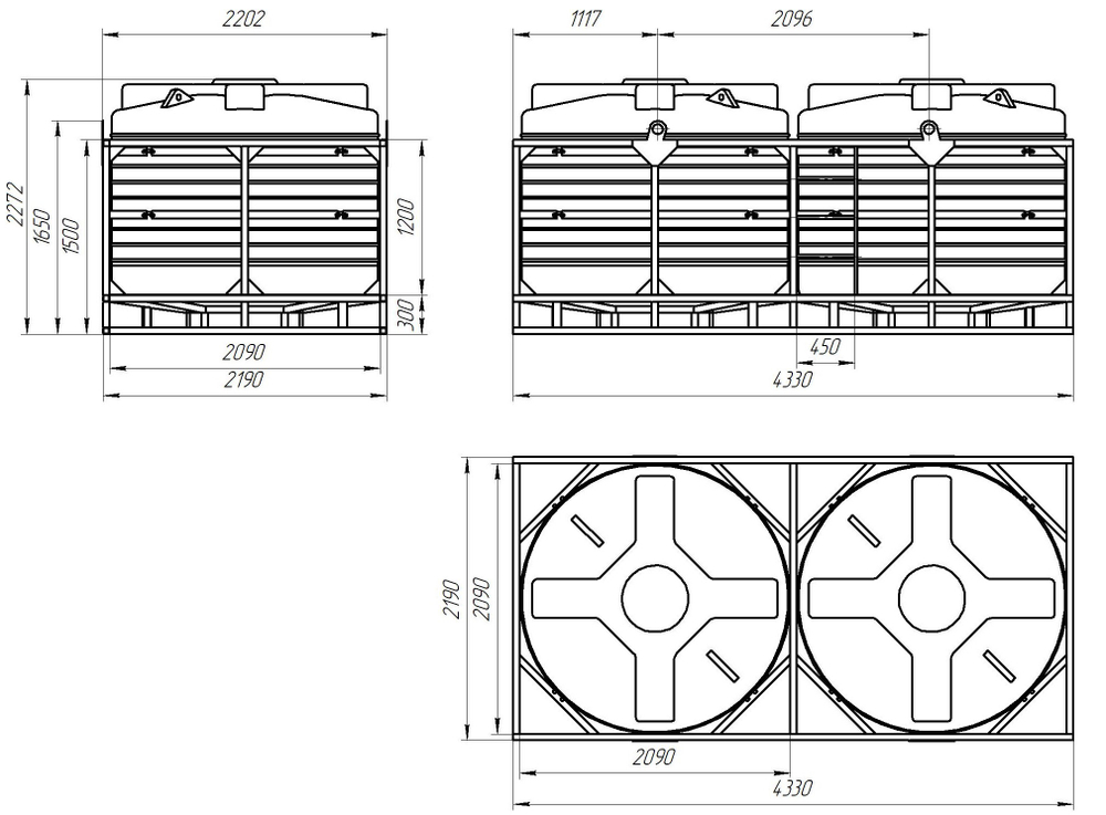 Кассета с полным сливом 2*6000л КАС Политим 12000 л.(4330x2190x2272см;красный) - арт.560814