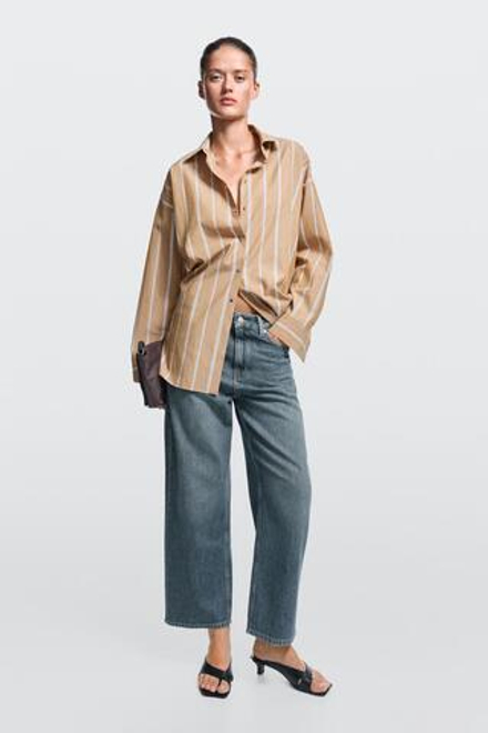 Massimo Dutti Укороченные джинсы средней посадки с широкими штанинами, средне-синий
