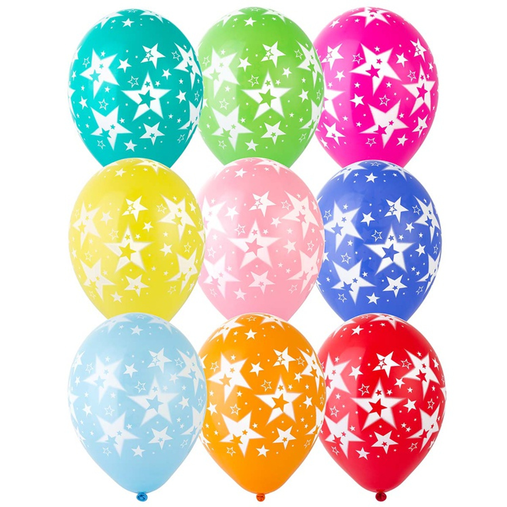 Шар латексный 30см Звезды Большие (Ассорти)