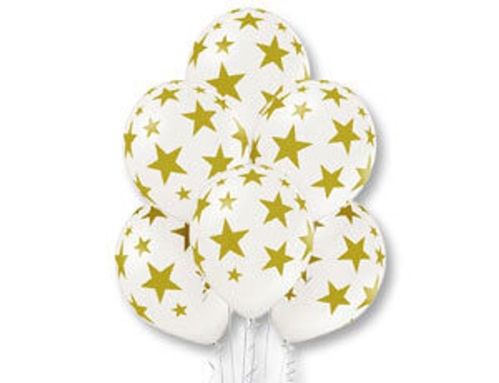 Набор шаров (14"/36 см) Шелк Звезды зол-070 5шт