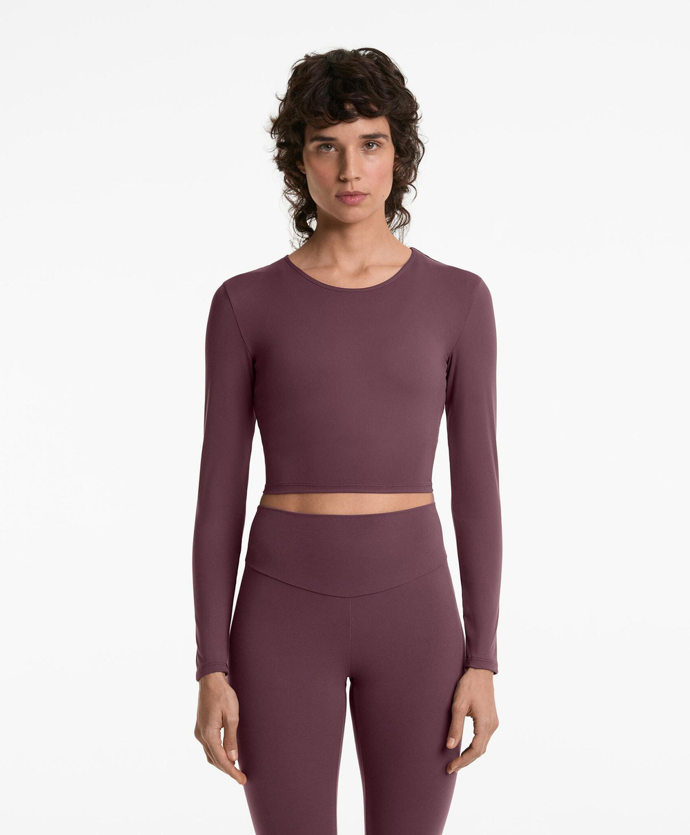 Oysho Футболка с длинным рукавом Comfortlux, темный бледно-фиолетовый