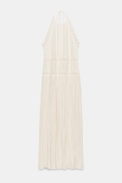 ZARA ПЛАТЬЕ МИДИ С КРУЖЕВОМ — ZW COLLECTION, ЭКРЮ