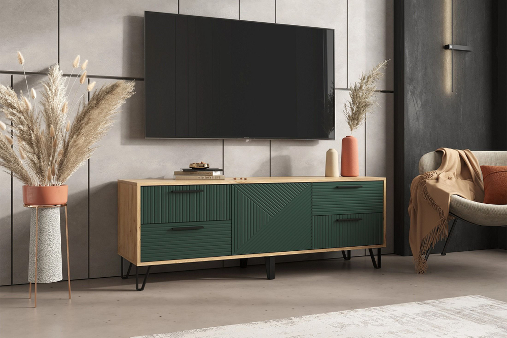 Тумба под телевизор напольная Браш графит/Дуб крафт 150х42х54