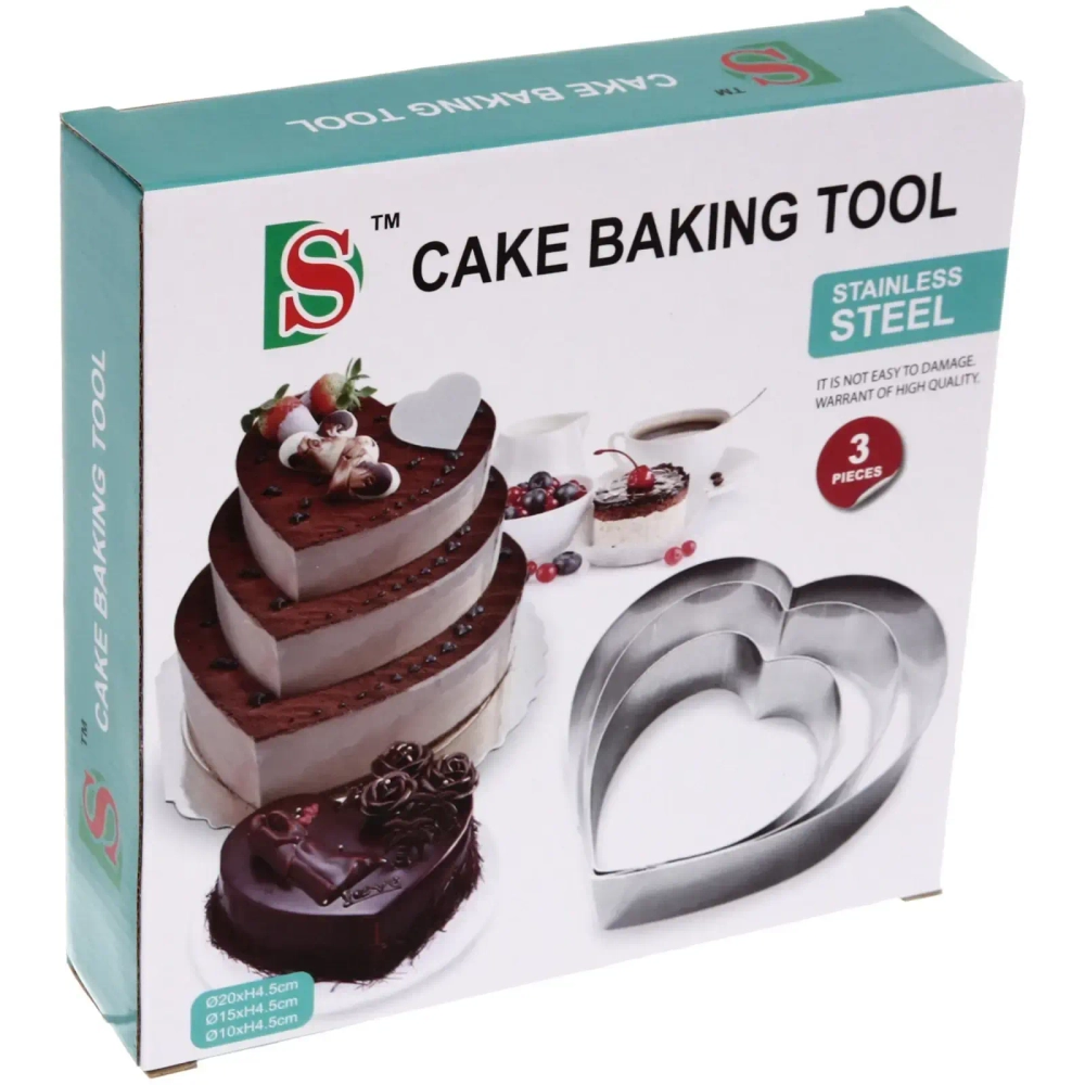 Форма для выпечки в наборе 3шт «Сердце» (20*4,5см, 15*4,5см, 10*4,5см)