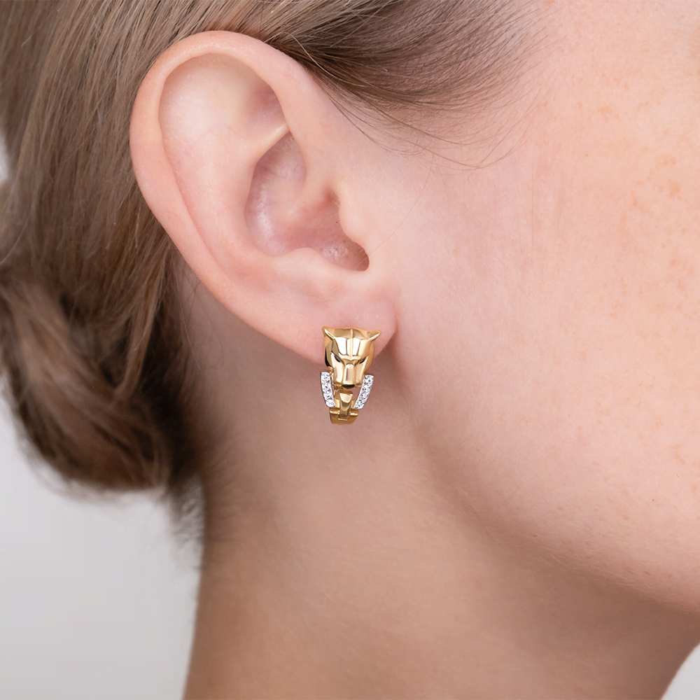 Серьги «Пантеры» с английским замком из лимонного золота с фианитами