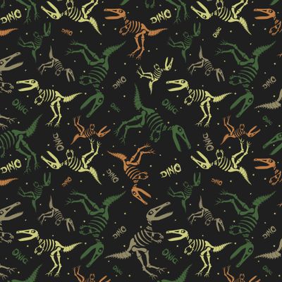 Скелеты динозавров на темном звездном фоне