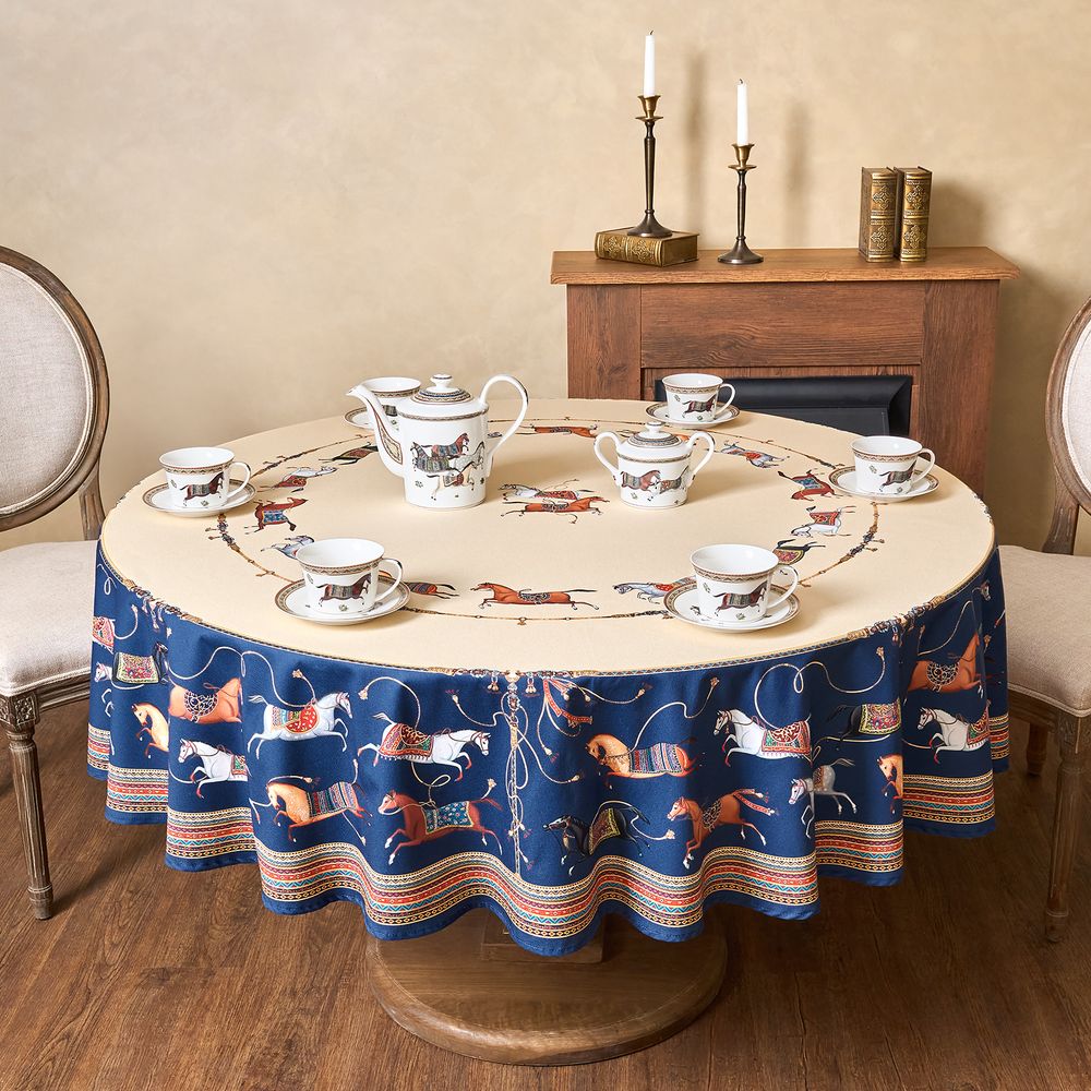 СКАТЕРТЬ КРУГЛАЯ "PASSAGE" 220СМ ,БЕЖЕВЫЙ, 100% ХЛОПОК,ТВИЛ,ПРОПИТКА