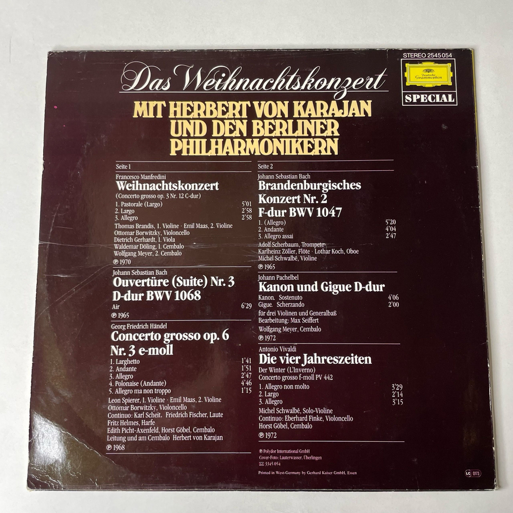 Винтажная виниловая пластинка LP Berliner Philharmoniker, Herbert von Karajan Герберт Караян Das Weihnachtskonzert Рождественский концерт (Германия 1977)