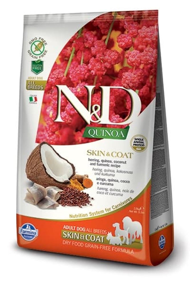Сухой беззерновой корм N&D Quinoa для взрослых собак с сельдью, уход за кожей и шерстью 2,5кг Сухой беззерновой корм N&D Quinoa для взрослых собак с сельдью, уход за кожей и шерстью 2,5кг