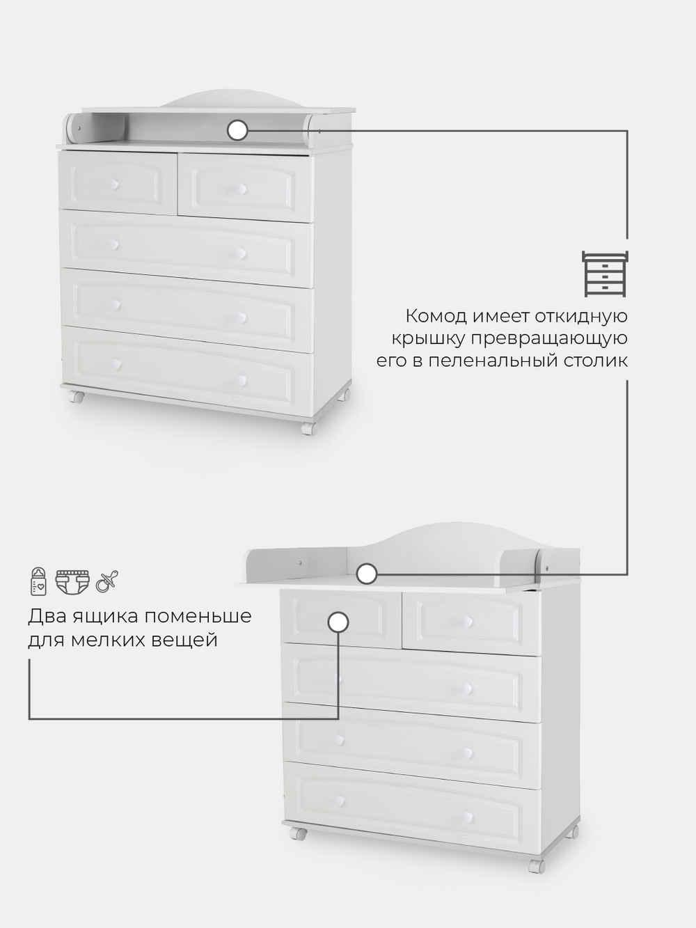 Комод "Ричард" 5 ящ. (арт.65) МДФ 800/5 (белый)