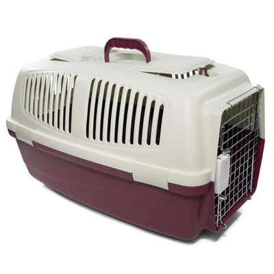 Переноска  для животных с металлической дверцей "Спутник" M, бургунди, 560*365*330мм, серия TRAVEL, Triol