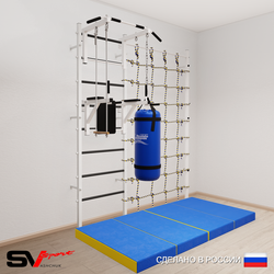 Шведская стенка Sv Sport 57350 (Турник стандарт/Брусья/Трапеция/Цепь/Мешок 15кг/Мат 2м/Канатный лаз)