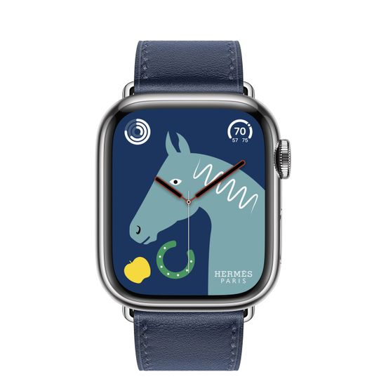 Apple Watch Hermès 41mm Silver Stainless Steel Case with Single Tour Navy