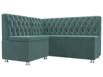 Диван кухонный угловой Мирта левый угол, Бирюзовый, Велюр, 107587L