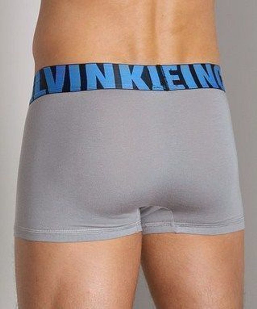 Мужские трусы боксеры серые с синими буквами Calvin Klein X Word Trunk Mercury
