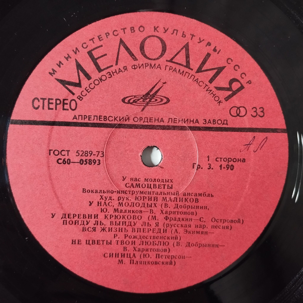 Винтажная виниловая пластинка LP Самоцветы У Нас Молодых (СССР 1975) У Деревни Крюково