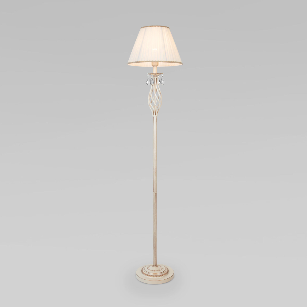 Напольный светильник с хрусталем 10073/1 белый с золотом