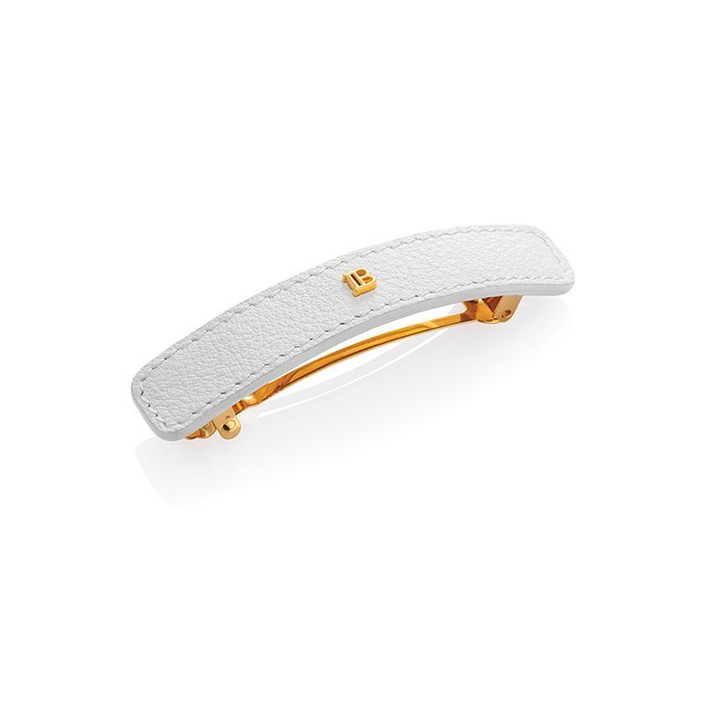 Balmain Hair Couture Заколка-автомат белая кожа с логотипом В Limited Edition White Leather Large Barrette FW24
