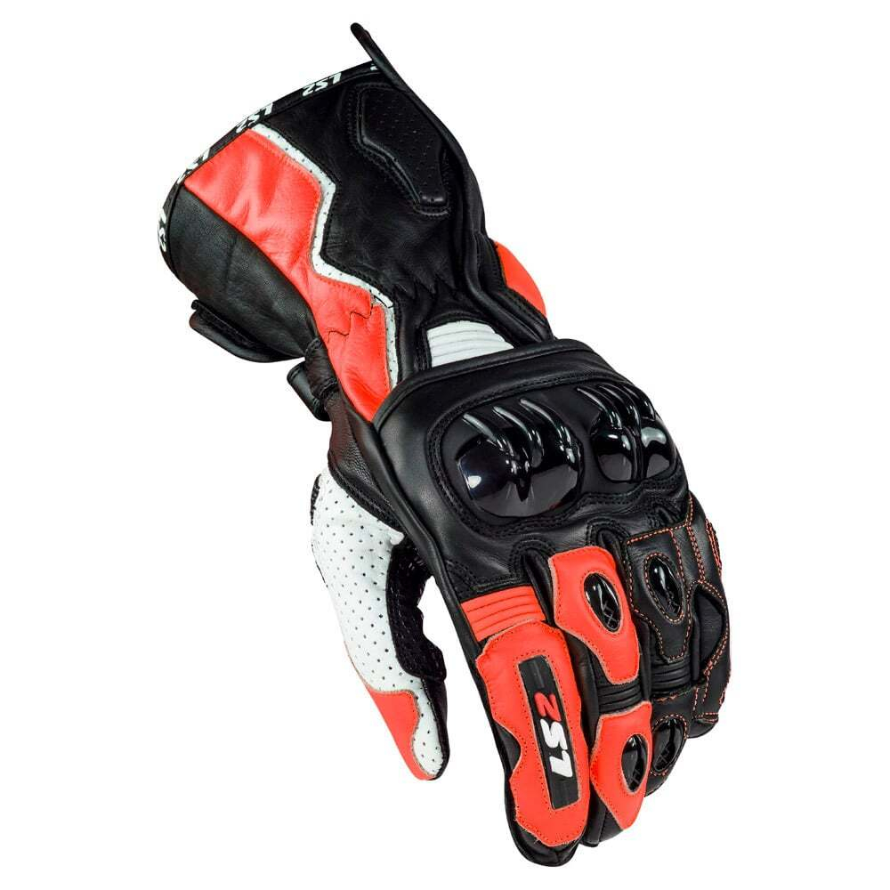 LS2 Кожаные мотоперчатки для трека длинные SWIFT RACING GLOVES черно-бело-красные