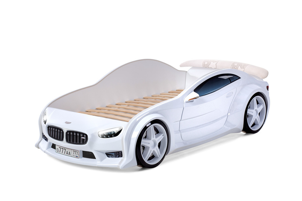 Объемная (3d) кровать-машина EVO "Мультибренд" (белая)