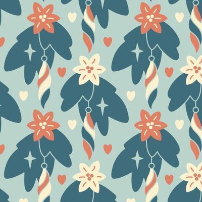 Рождественский узор с еловыми ветками и цветами