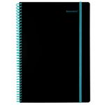 Тетрадь обложка пластик, А4 80 л., спираль пластик, резинка, клетка, BRAUBERG, черный/синий, 405381