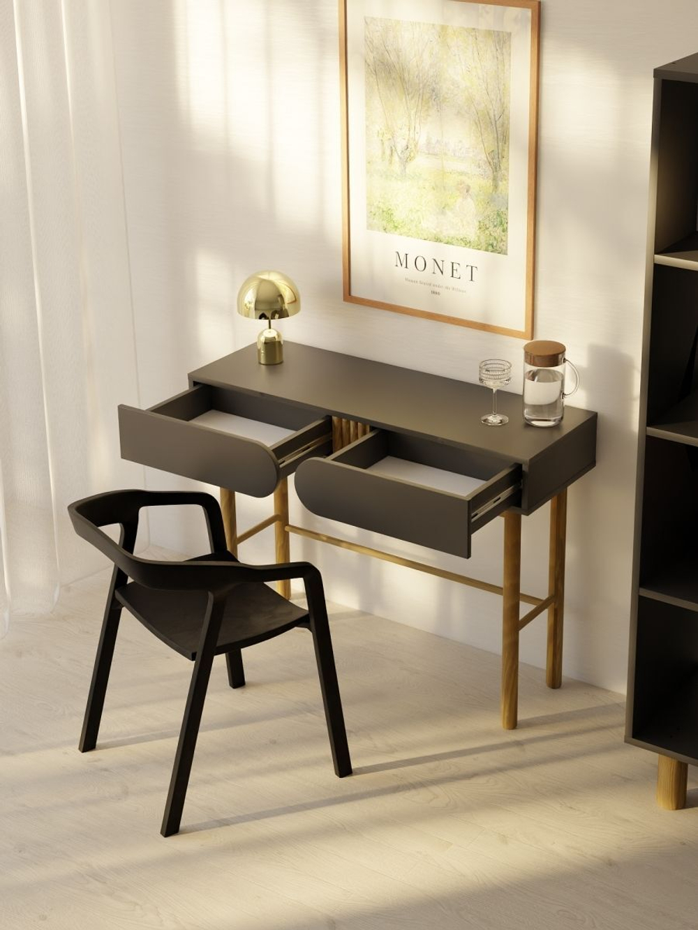 Стол письменный с 2 ящиками Ола, на ножках из массива сосны, графит