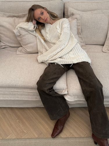 Бежевый хлопковый оверсайз свитер с косами