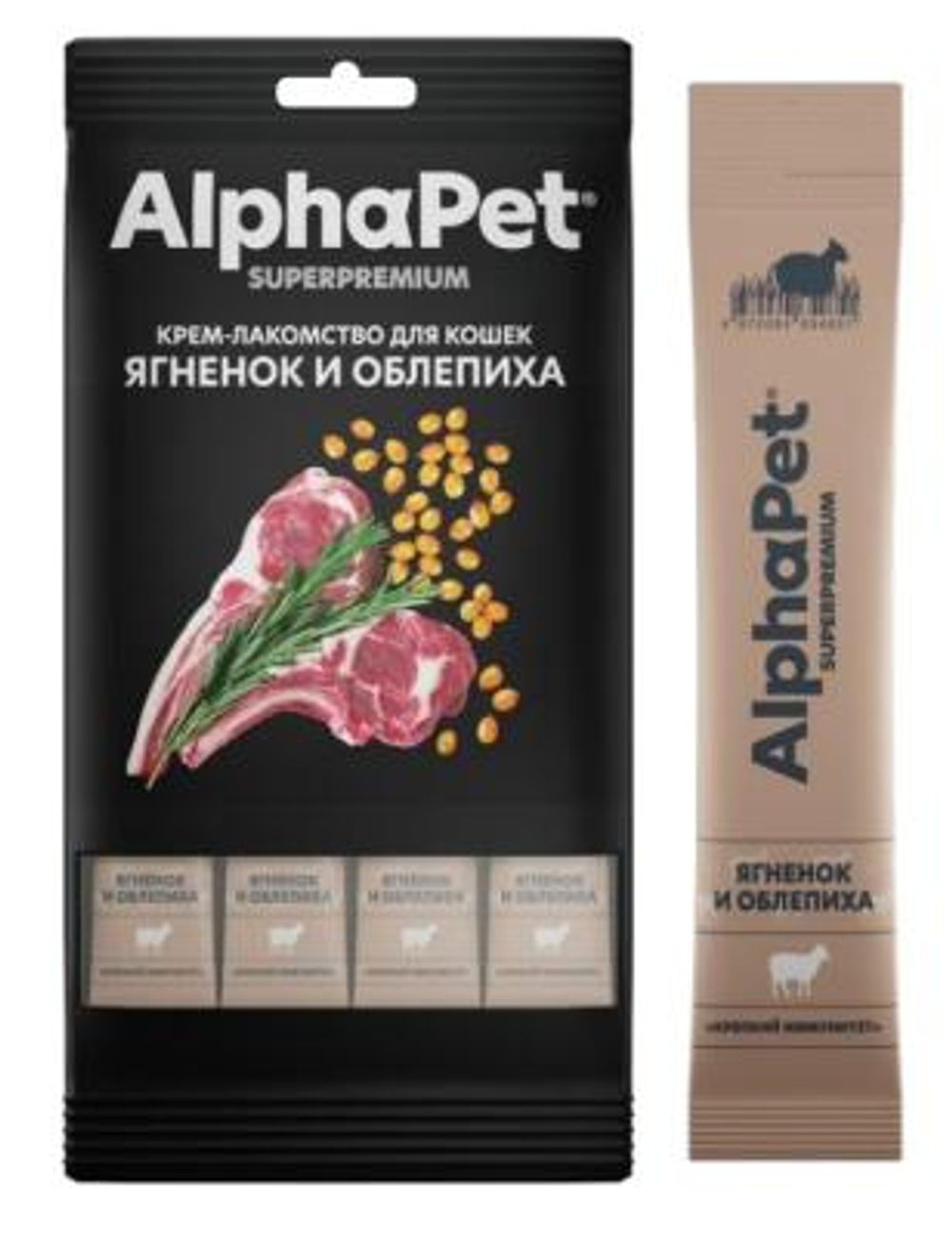 Alpha Pet крем-лакомство ягненок облепиха 4х12г