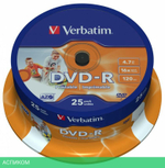 DVD-R диск Verbatim Wide Inkjet Printable ID Brand Spindle 25шт (43538)
