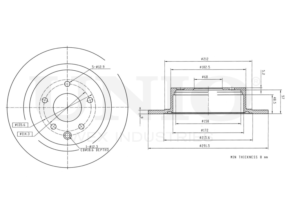 Диск тормозной задний UNIO BRD-20020