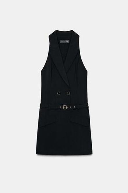 ZARA МИНИ-ПЛАТЬЕ В СТИЛЕ БЛЕЙЗЕРА, ЧЕРНЫЙ