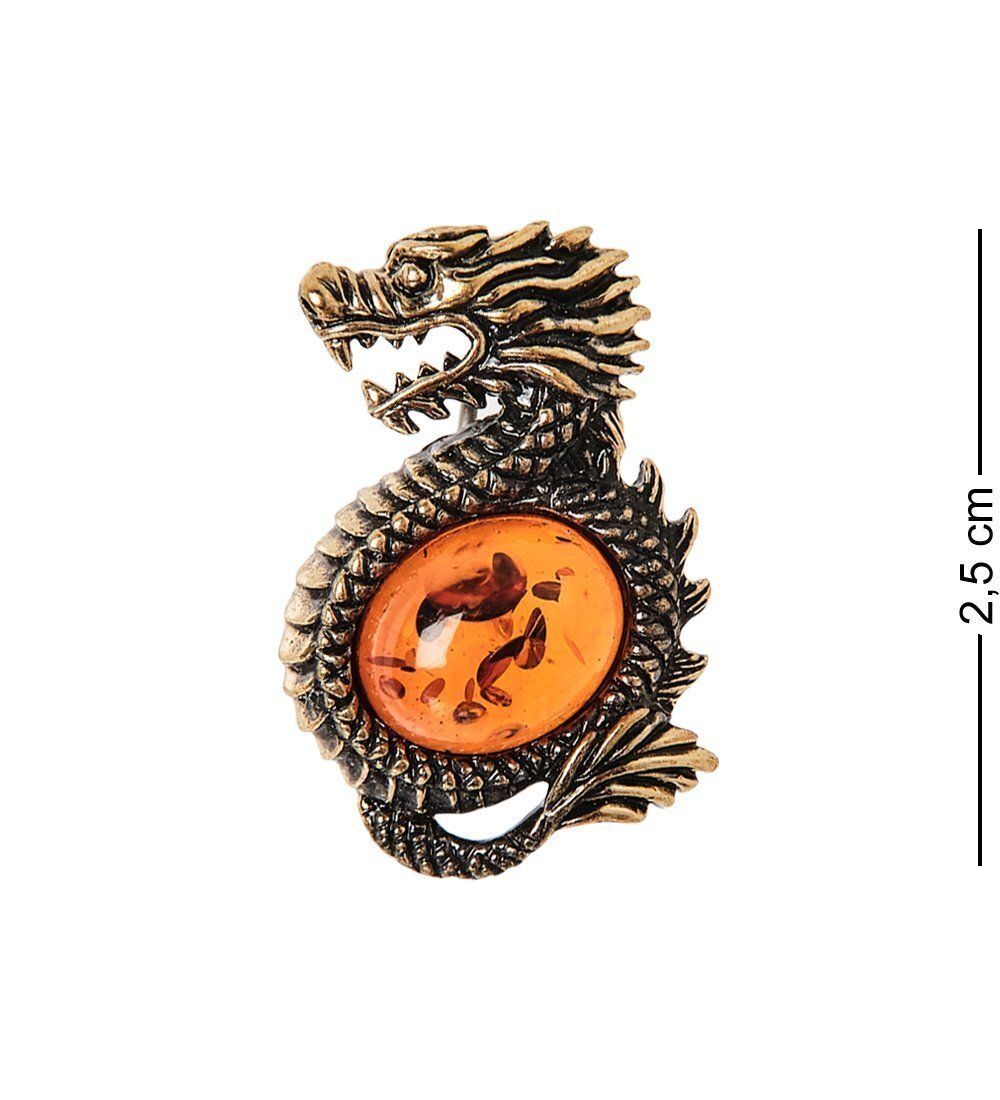 AM-2325 Брошь «Дракон» мал. (латунь, янтарь)