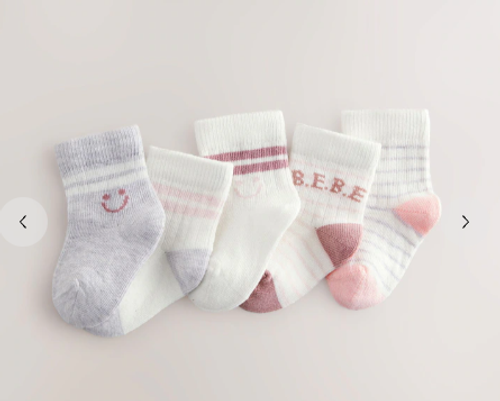 Носки для малышей Next AN5-881, 5 шт., Розовый, Кремовый, Молочный