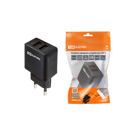 Зарядное устройство для телефона Tdm Electric СЗУ 4, 2,1 A, 2 USB, черное