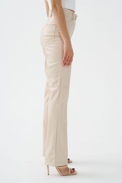 Брюки из экокожи прямые серо-бежевого цвета