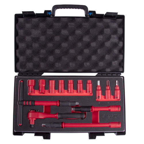 Набор торцевых диэлектрических головок с принадлежностями 3/8", шестигранные, 10-19 мм, 14 предметов