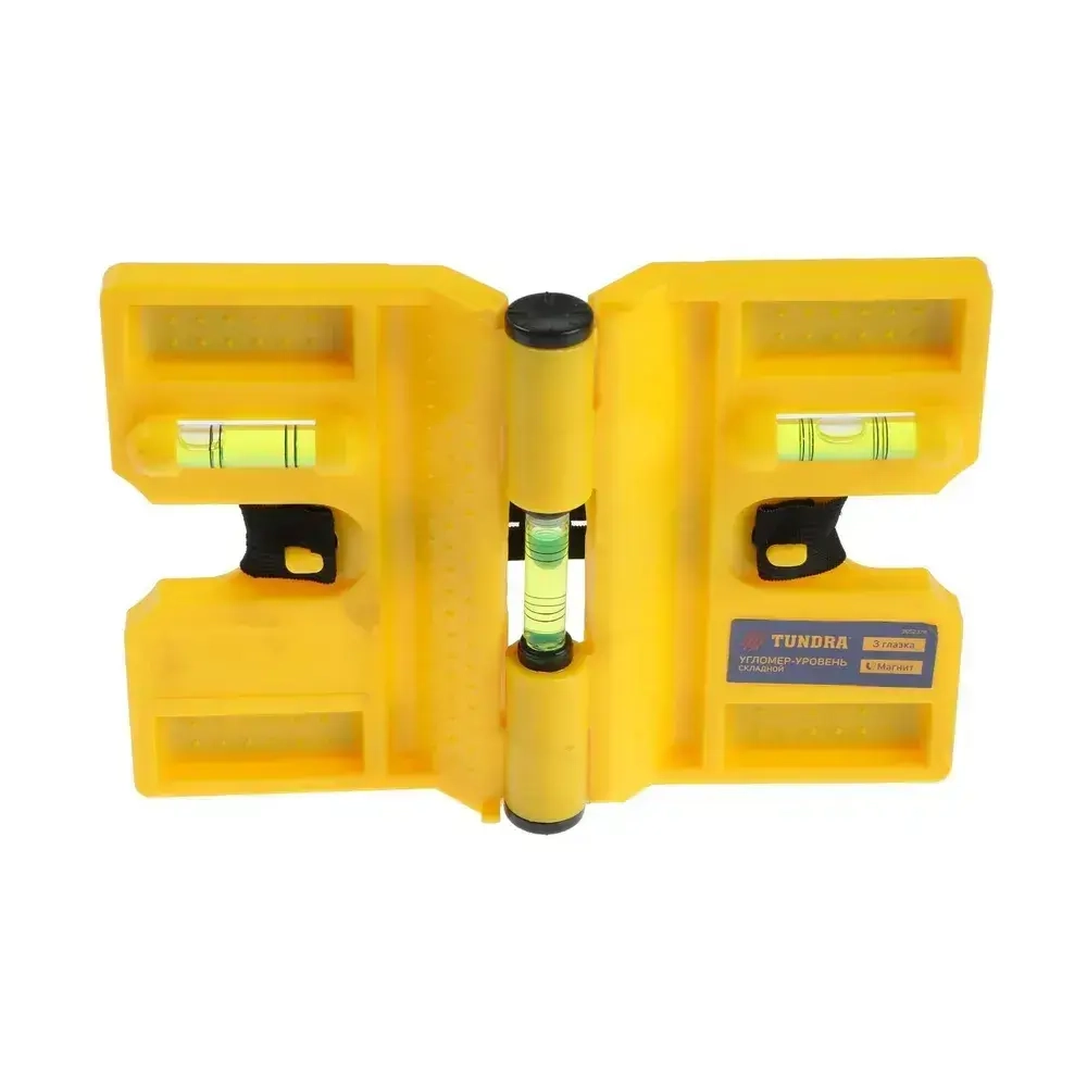 Уровень угловой магнитный ТУНДРА, складной, 3 глазка