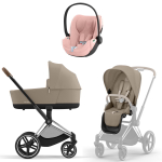 Коляска 3 в 1 Cybex Priam IV Chrome Brown complete и автокресло Cloud T i-Size Peach Pink Plus Cozy Beige